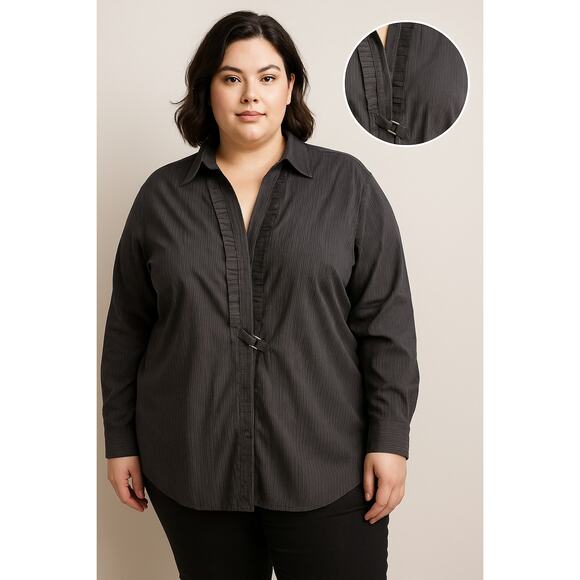 Worthington Womens 3X Black Stretch Pleated Buckle Blouse Careerwork Minimalist - Picture 1 of 8